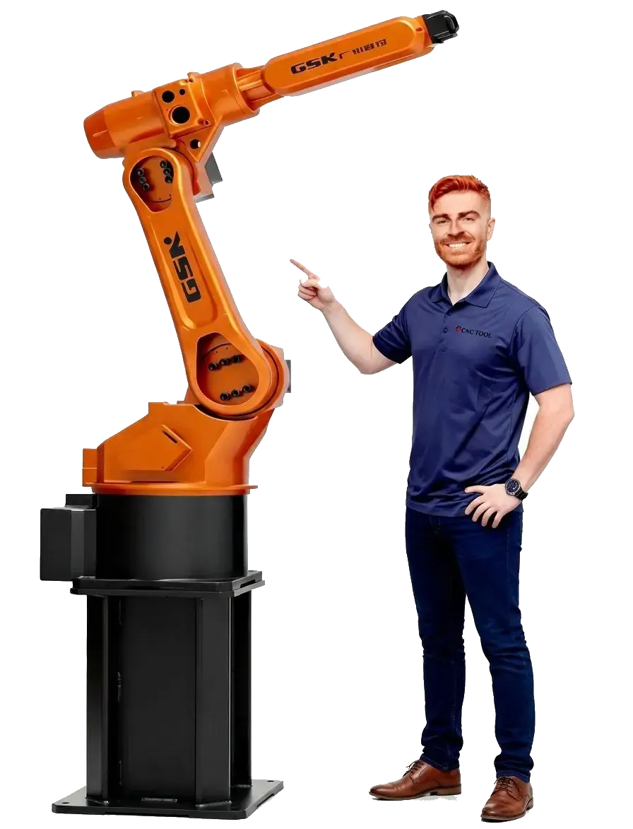GSK RB08Q1 robotic arm loading CNC lathe on shop floor